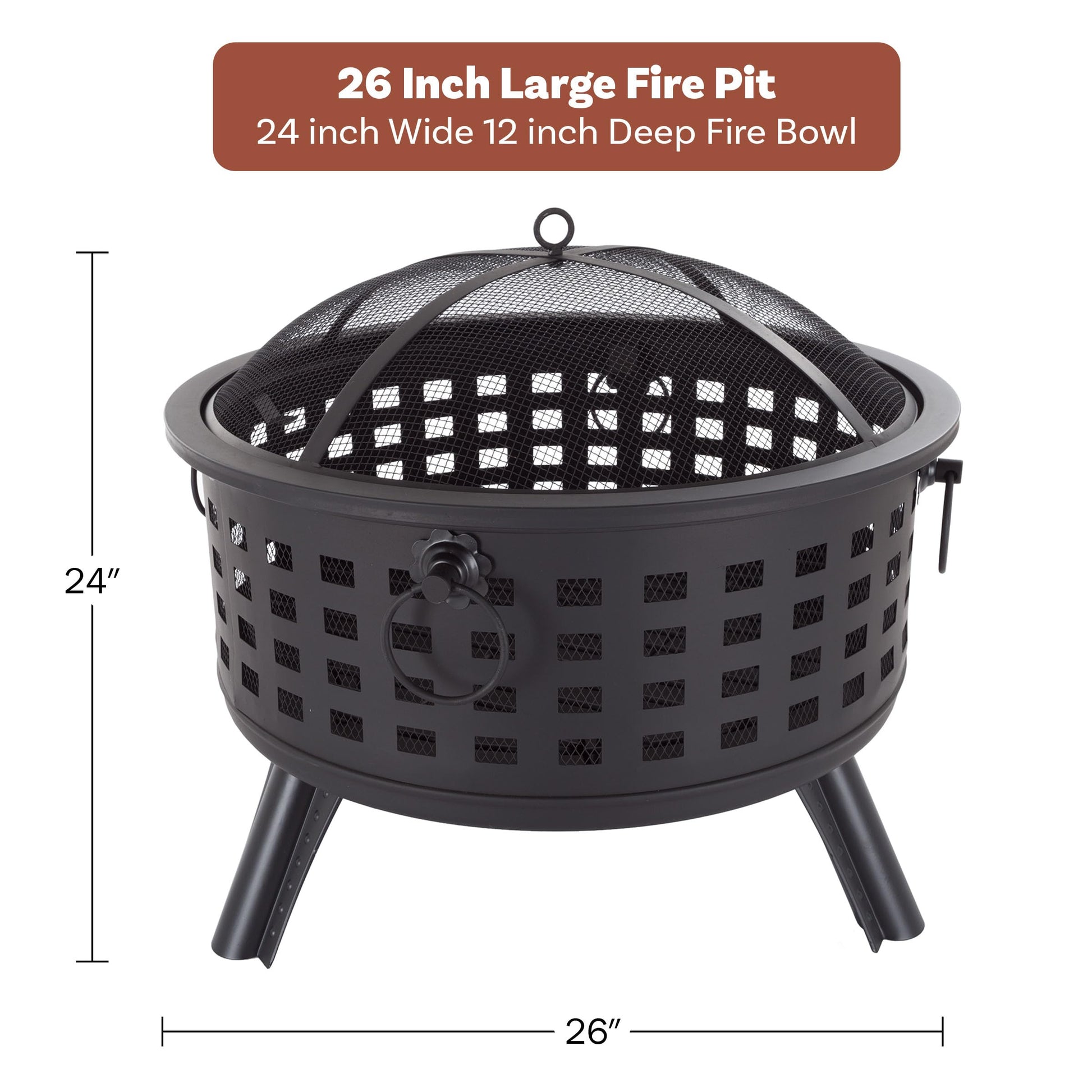 Outdoor Fire Pit - 26-Inch Round Lattice Wood Burning Firepit with Screen, Poker, Grate and Cover - Wood Fire Pits & Outdoor Fireplaces by Pure Garden - CookCave