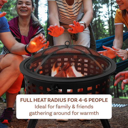 Outdoor Fire Pit - 26-Inch Round Lattice Wood Burning Firepit with Screen, Poker, Grate and Cover - Wood Fire Pits & Outdoor Fireplaces by Pure Garden - CookCave