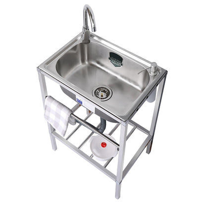Outdoor Garden Sink Single Trough For Washing, Small Stainless Steel Utility Kitchen Hand Basin Station Sink Tub with Storage Shelve and Faucet, for Restaurant, Bar, Laundry, Garage, Backyard(54*40*75 - CookCave