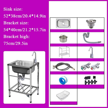 Outdoor Garden Sink Single Trough For Washing, Small Stainless Steel Utility Kitchen Hand Basin Station Sink Tub with Storage Shelve and Faucet, for Restaurant, Bar, Laundry, Garage, Backyard(54*40*75 - CookCave