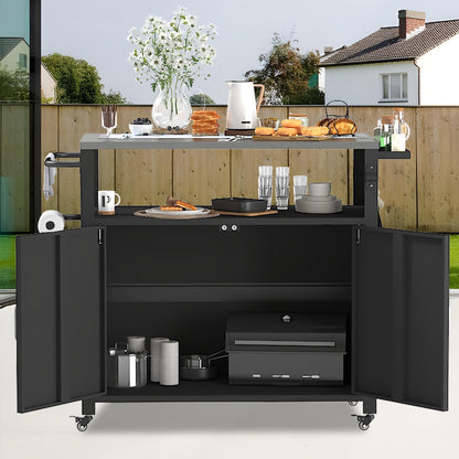 Outdoor Grill Table with Storage, Outdoor Grill Cart for BBQ, Patio, and Backyard, Outdoor Kitchen Island with Stainless Steel Top, 44.88 x 18.11 x 35.43 inch - CookCave