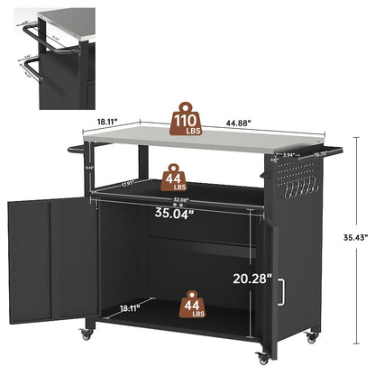 Outdoor Grill Table with Storage, Outdoor Grill Cart for BBQ, Patio, and Backyard, Outdoor Kitchen Island with Stainless Steel Top, 44.88 x 18.11 x 35.43 inch - CookCave
