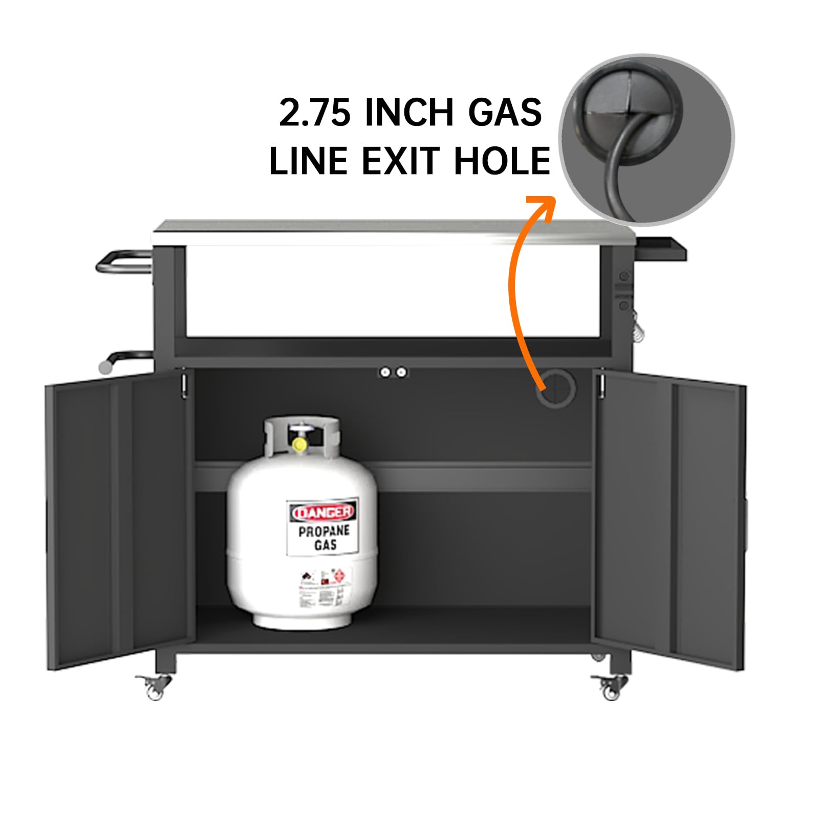 Outdoor Grill Table with Storage, Outdoor Grill Cart for BBQ, Patio, and Backyard, Outdoor Kitchen Island with Stainless Steel Top, 44.88 x 18.11 x 35.43 inch - CookCave