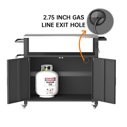Outdoor Grill Table with Storage, Outdoor Grill Cart for BBQ, Patio, and Backyard, Outdoor Kitchen Island with Stainless Steel Top, 44.88 x 18.11 x 35.43 inch - CookCave