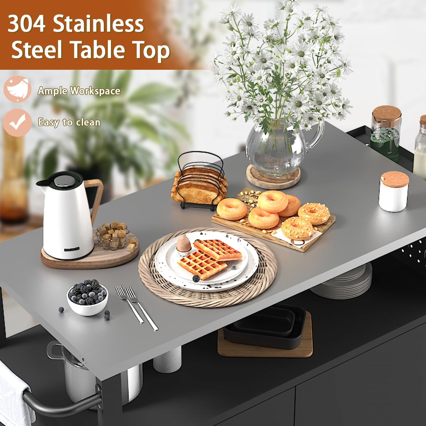 Outdoor Grill Table with Storage, Outdoor Grill Cart for BBQ, Patio, and Backyard, Outdoor Kitchen Island with Stainless Steel Top, 44.88 x 18.11 x 35.43 inch - CookCave