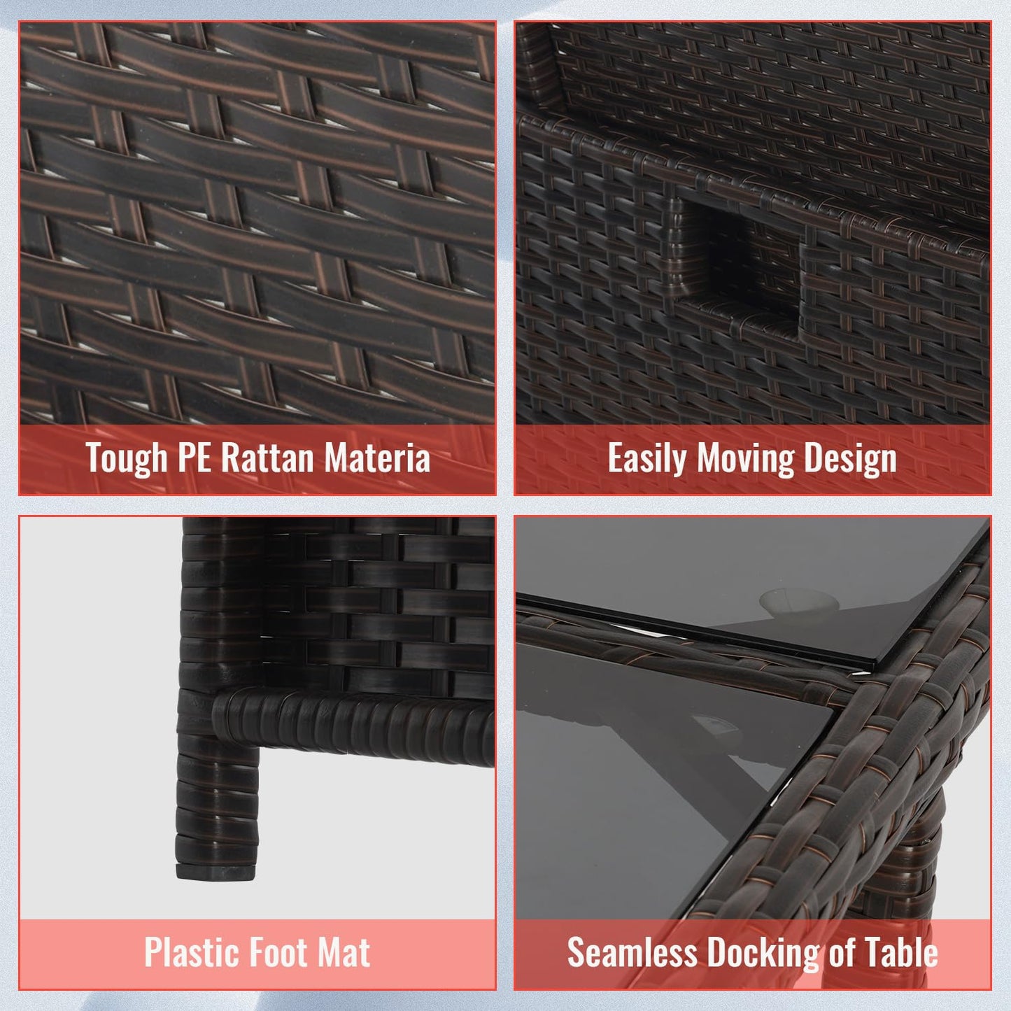 Outdoor Patio Furniture Set 9 Pieces Patio Dining Sets Space Saving Wicker Furniture with 4 Rattan Chairs 4 Ottomans and Glass Table for Outdoor Backyard Porch Poolside Balcony,Khaki Cushion - CookCave