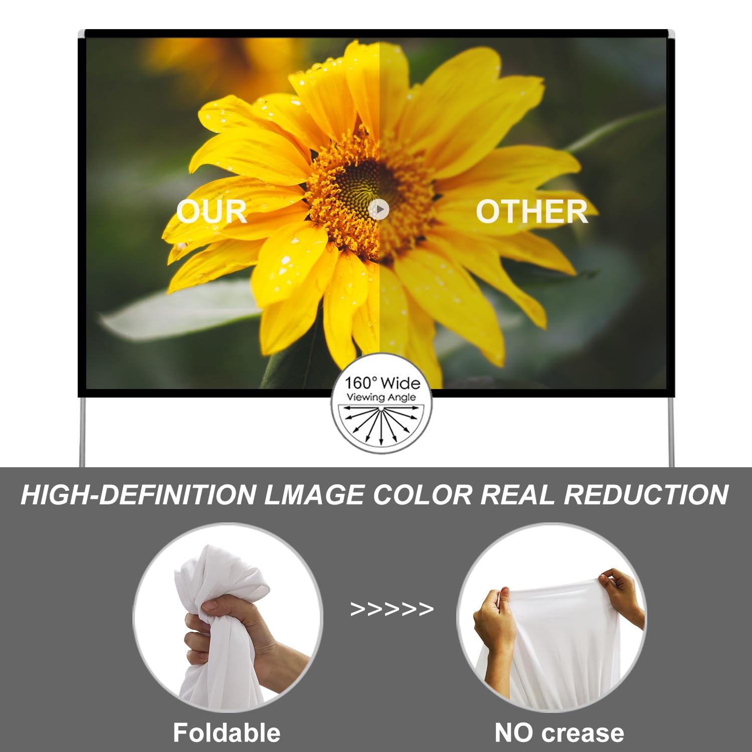 Outdoor Projector Screen with Stand 100 Inch: Portable Projection Screen 16:10 4K HD Outdoor Movie Screen with Carry Bag for Home Backyard Theater - CookCave