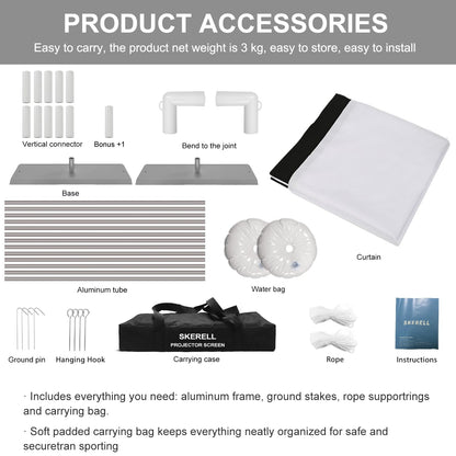 Outdoor Projector Screen with Stand 100 Inch: Portable Projection Screen 16:10 4K HD Outdoor Movie Screen with Carry Bag for Home Backyard Theater - CookCave