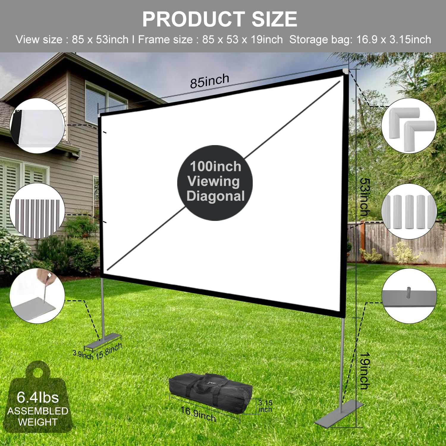 Outdoor Projector Screen with Stand 100 Inch: Portable Projection Screen 16:10 4K HD Outdoor Movie Screen with Carry Bag for Home Backyard Theater - CookCave