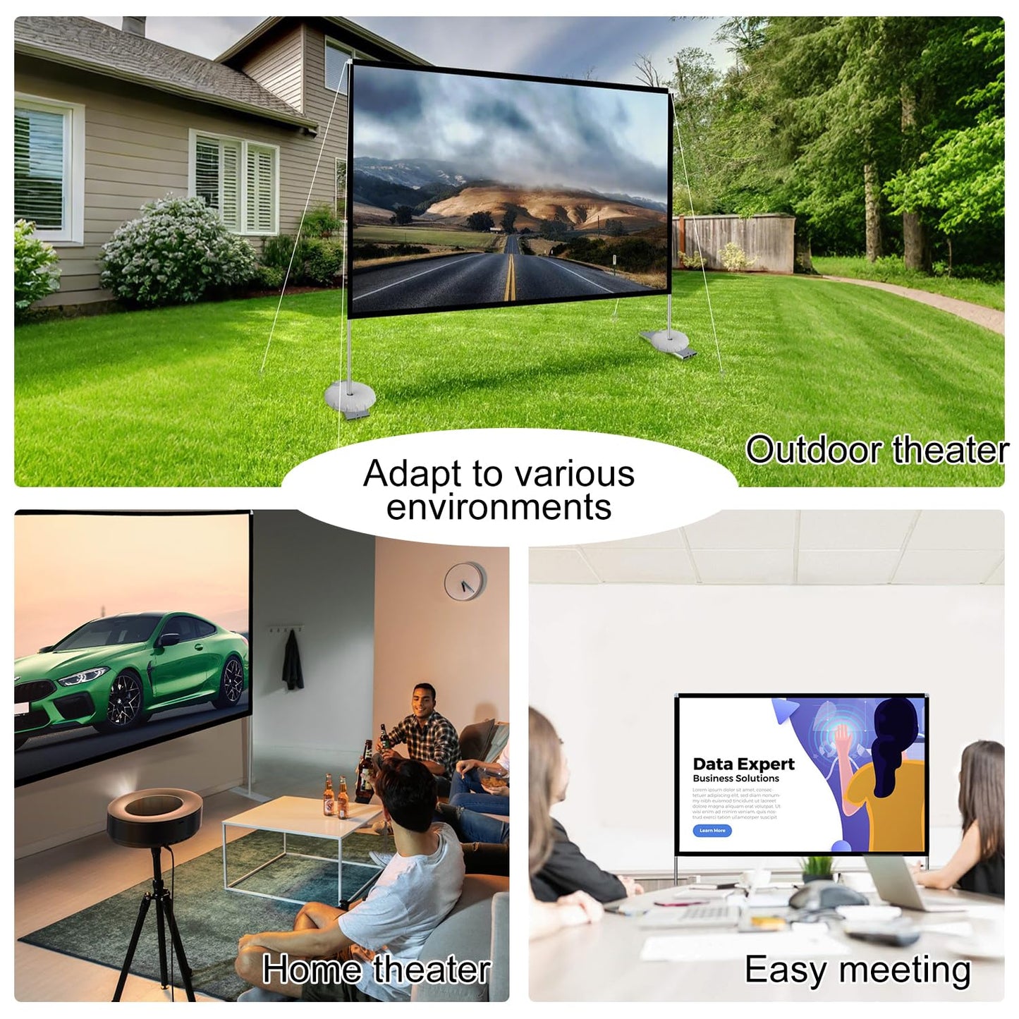 Outdoor Projector Screen with Stand 100 Inch: Portable Projection Screen 16:10 4K HD Outdoor Movie Screen with Carry Bag for Home Backyard Theater - CookCave