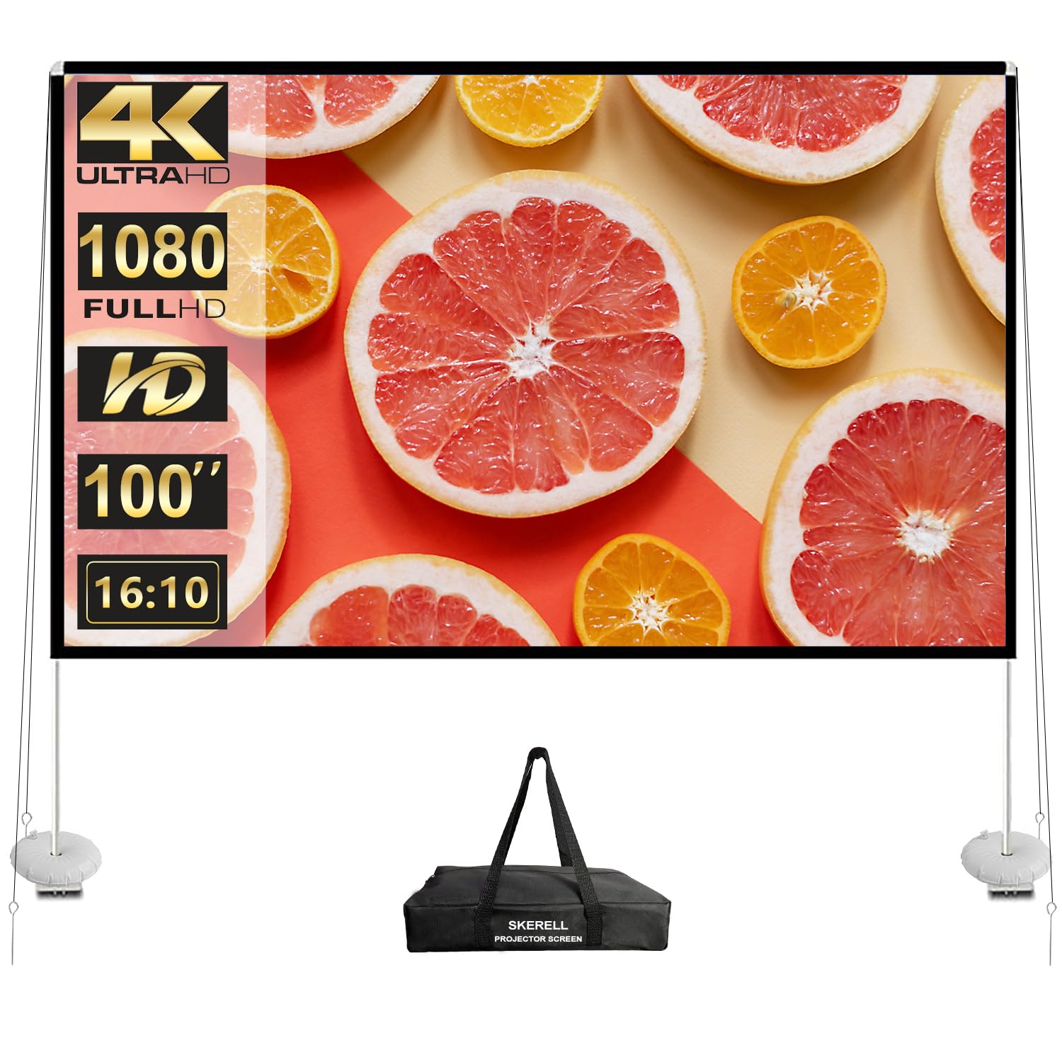 Outdoor Projector Screen with Stand 100 Inch: Portable Projection Screen 16:10 4K HD Outdoor Movie Screen with Carry Bag for Home Backyard Theater - CookCave