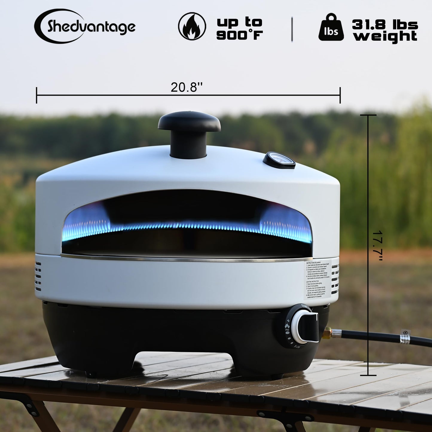 Outdoor Propane Pizza Oven with Automatic Ignition & Panoramic Viewing – Fits 15-Inch Pizzas, Cordierite Stone for Perfect Crispy Crusts, Built-In Thermometer & Pizza Spatula Included - CookCave