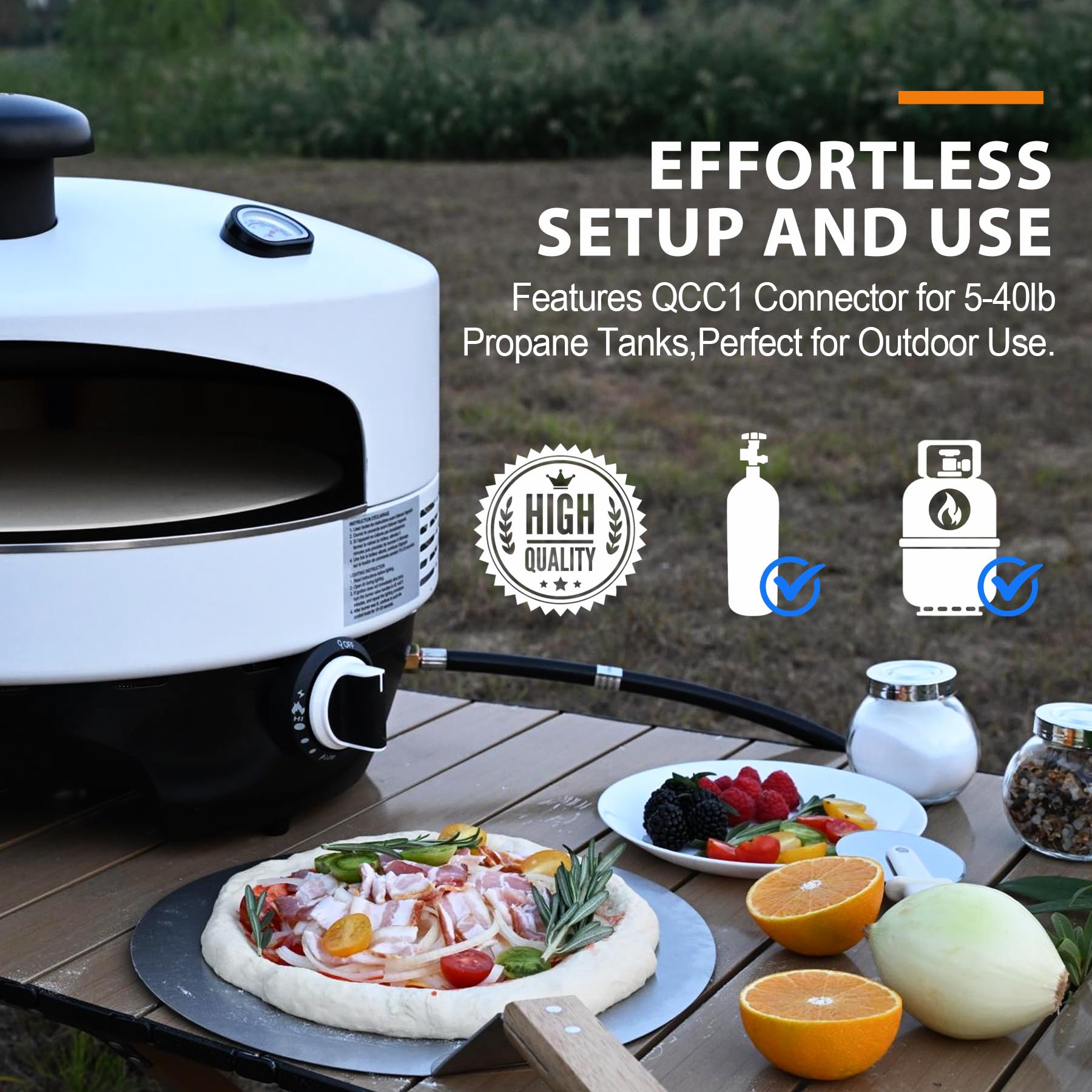 Outdoor Propane Pizza Oven with Automatic Ignition & Panoramic Viewing – Fits 15-Inch Pizzas, Cordierite Stone for Perfect Crispy Crusts, Built-In Thermometer & Pizza Spatula Included - CookCave