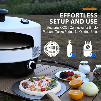 Outdoor Propane Pizza Oven with Automatic Ignition & Panoramic Viewing – Fits 15-Inch Pizzas, Cordierite Stone for Perfect Crispy Crusts, Built-In Thermometer & Pizza Spatula Included - CookCave
