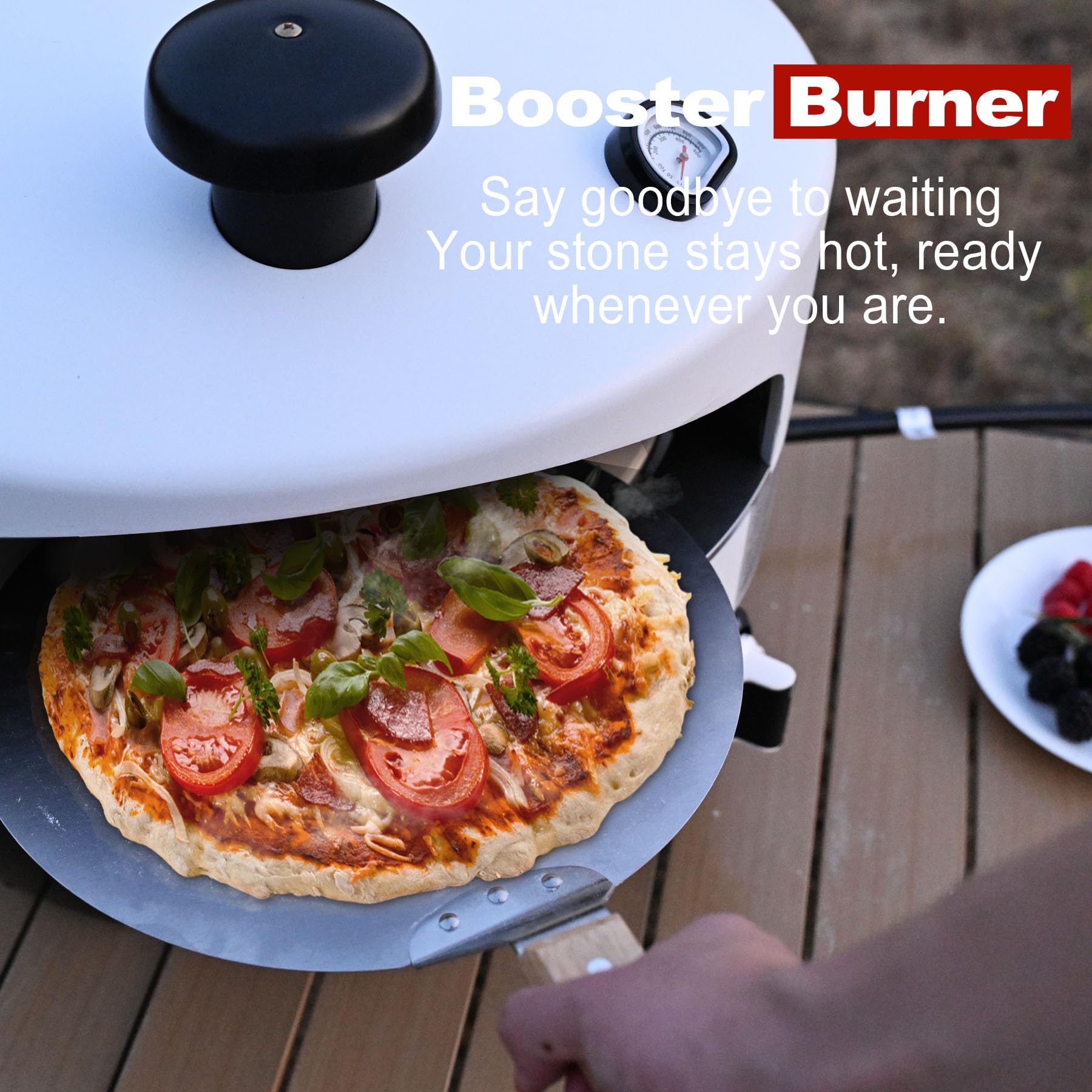 Outdoor Propane Pizza Oven with Automatic Ignition & Panoramic Viewing – Fits 15-Inch Pizzas, Cordierite Stone for Perfect Crispy Crusts, Built-In Thermometer & Pizza Spatula Included - CookCave