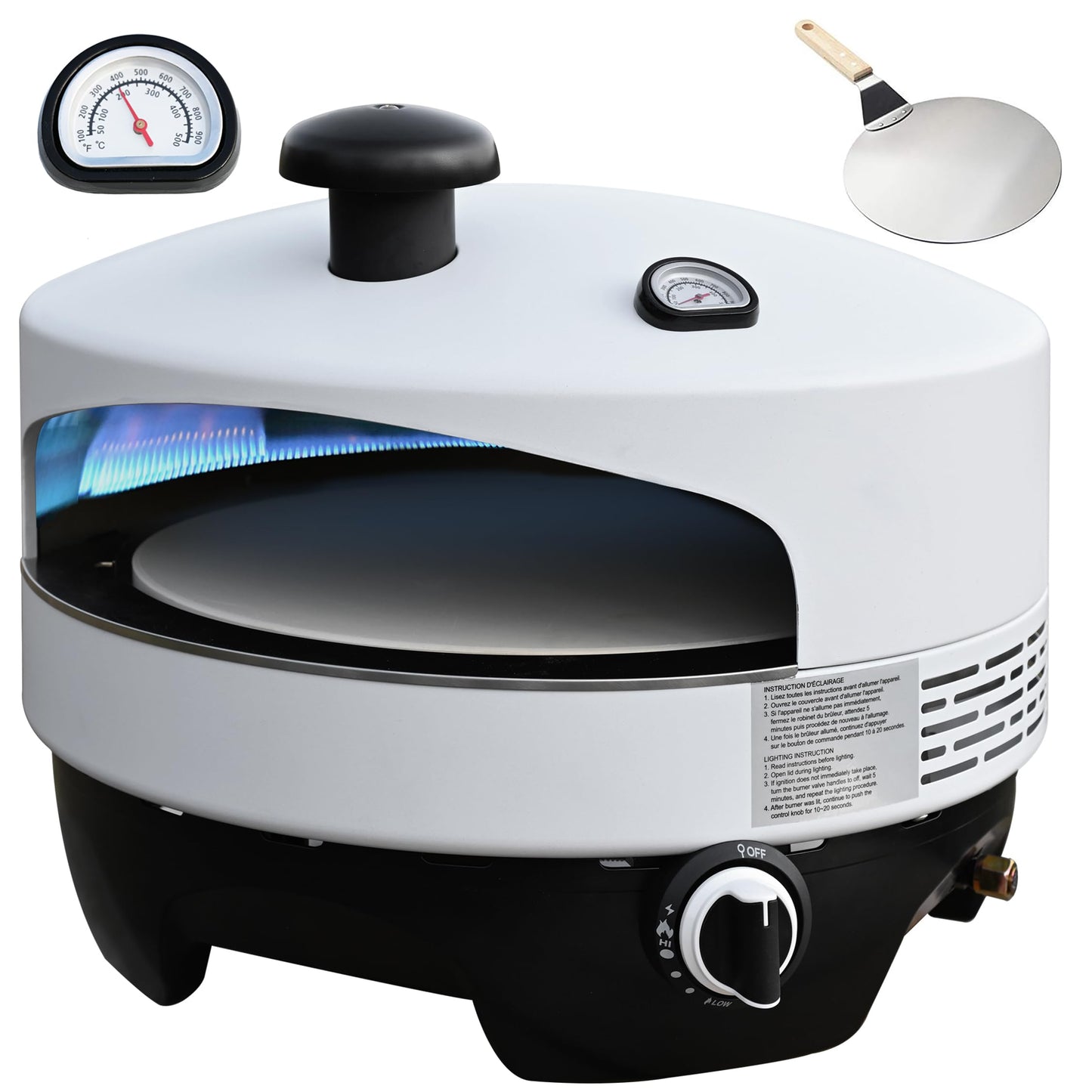 Outdoor Propane Pizza Oven with Automatic Ignition & Panoramic Viewing – Fits 15-Inch Pizzas, Cordierite Stone for Perfect Crispy Crusts, Built-In Thermometer & Pizza Spatula Included - CookCave