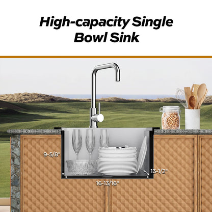 Outdoor Sink, TECASA 21 x 18 Inch Drop-in Workstation Kitchen Sink with Dust Lid and Faucet, T304 Stainless Steel Single Bowl Bar Basin with Cutting Board for Garage, RV, BBQ & Gardening - CookCave