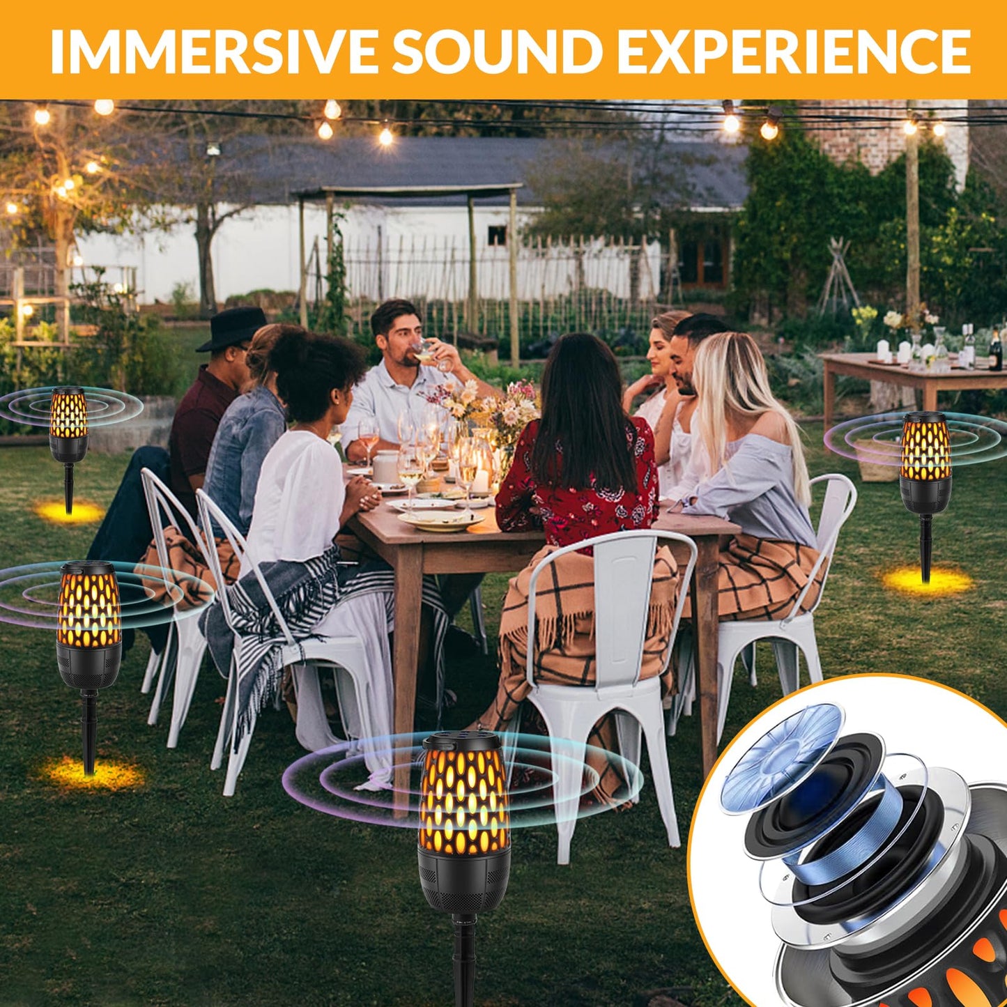 Outdoor Speakers with Lights, Mens Gifts for Birthday ,Portable Bluetooth Speaker,HD Stereo Sound,Multi-Sync up to 100 Speakers Auto-Pairing IPX7 Waterproof for Patio/Pool/Camping Cool Gadgets 2 Pack - CookCave
