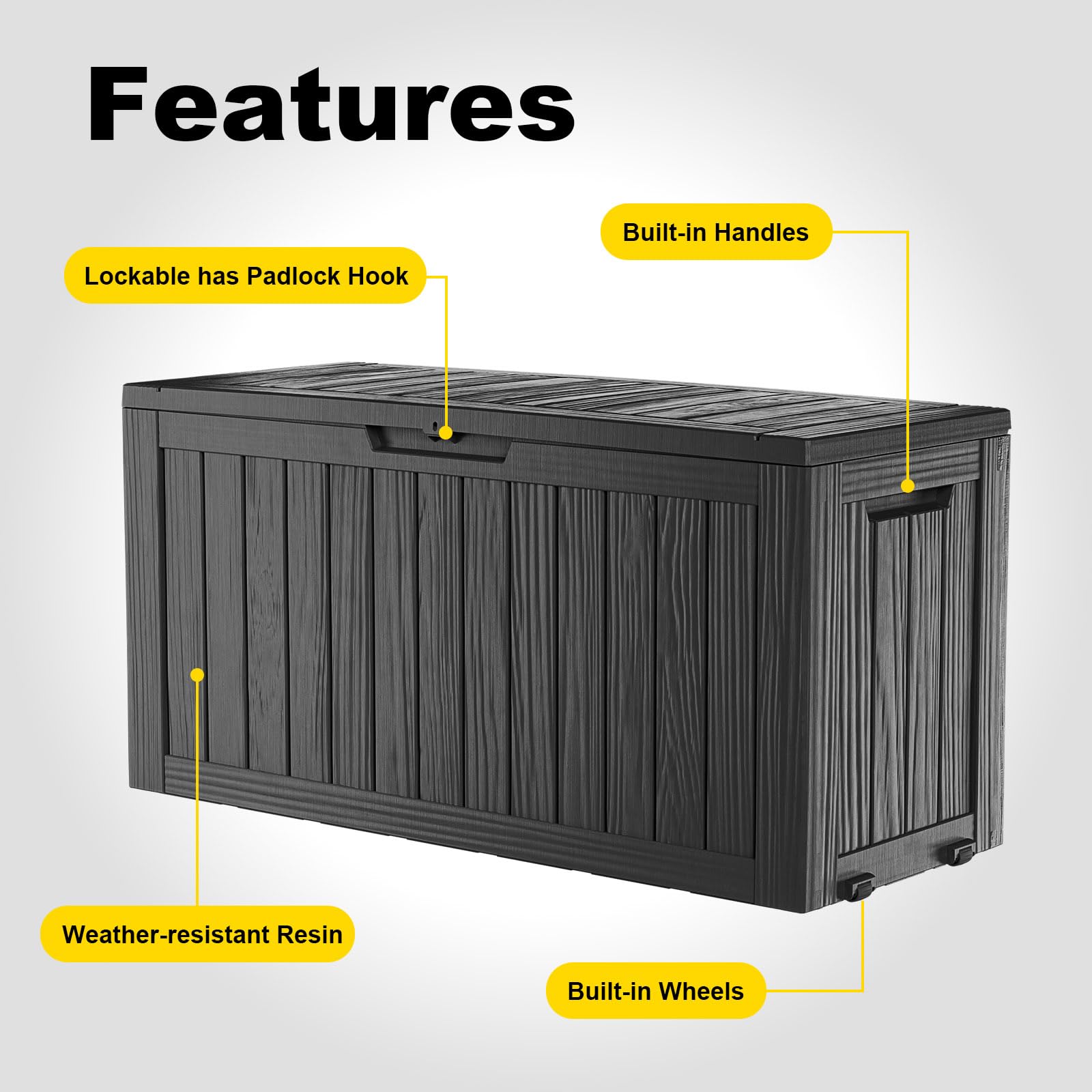 Outdoor Storage Box with Wheels – 75 Gallon Mobile Waterproof Resin Deck Box, Lockable Storage for Patio Cushions, Garden Tools, Pool Accessories – UV-Resistant Storage Bench for Backyard & Deck - CookCave