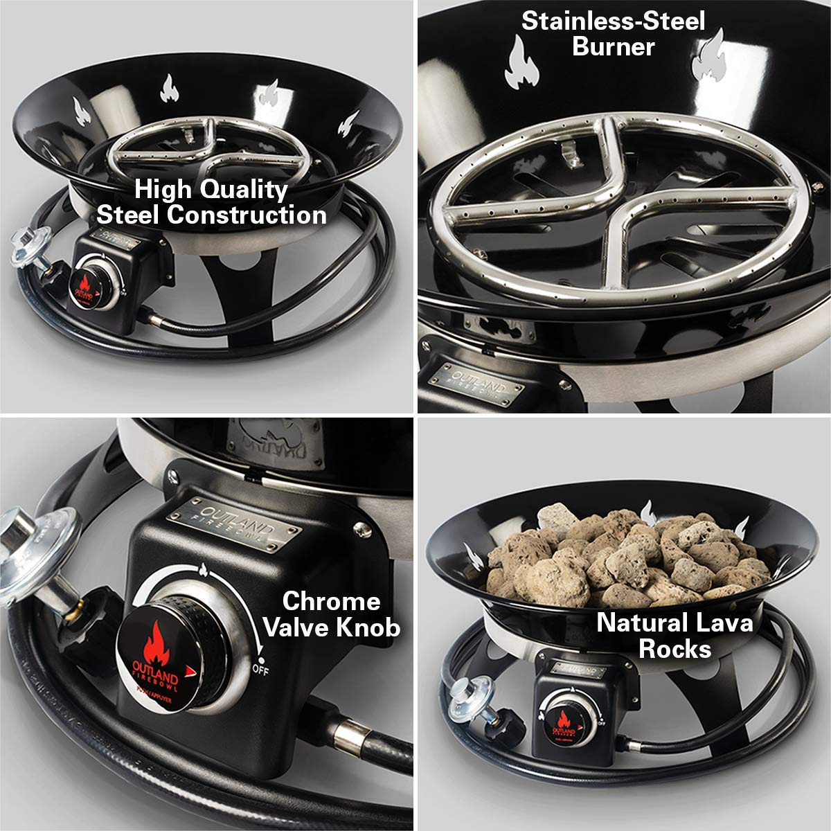 Outland Living Portable Propane Fire Pit, 21-inch, 58,000 BTU with Fire Pit Cover & Carry Kit, Smokeless Gas Firebowl | Perfect for Camping, Patio, Backyard, Tailgating, Deck, RV| Black 863 Cypress - CookCave
