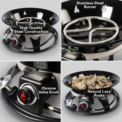 Outland Living Portable Propane Fire Pit, 21-inch, 58,000 BTU with Fire Pit Cover & Carry Kit, Smokeless Gas Firebowl | Perfect for Camping, Patio, Backyard, Tailgating, Deck, RV| Black 863 Cypress - CookCave