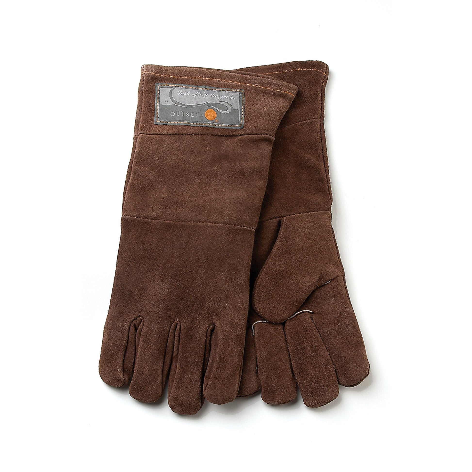 Outset Leather Grill Gloves, Set of 2 Brown Leather BBQ Gloves - CookCave