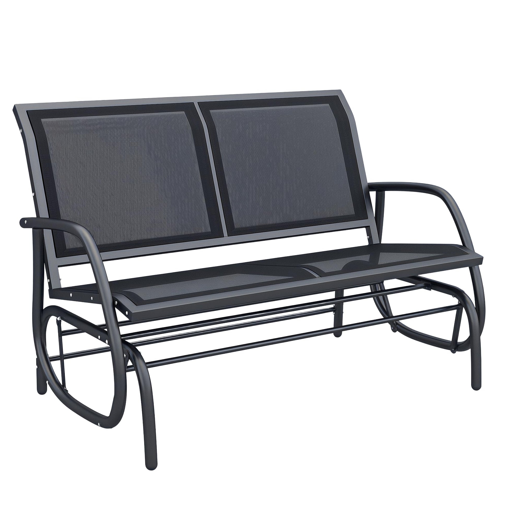 Outsunny 2-Person Outdoor Glider Bench, Patio Double Swing Rocking Chair Loveseat w/Powder Coated Steel Frame for Backyard Garden Porch, Black - CookCave