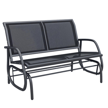 Outsunny 2-Person Outdoor Glider Bench, Patio Double Swing Rocking Chair Loveseat w/Powder Coated Steel Frame for Backyard Garden Porch, Black - CookCave