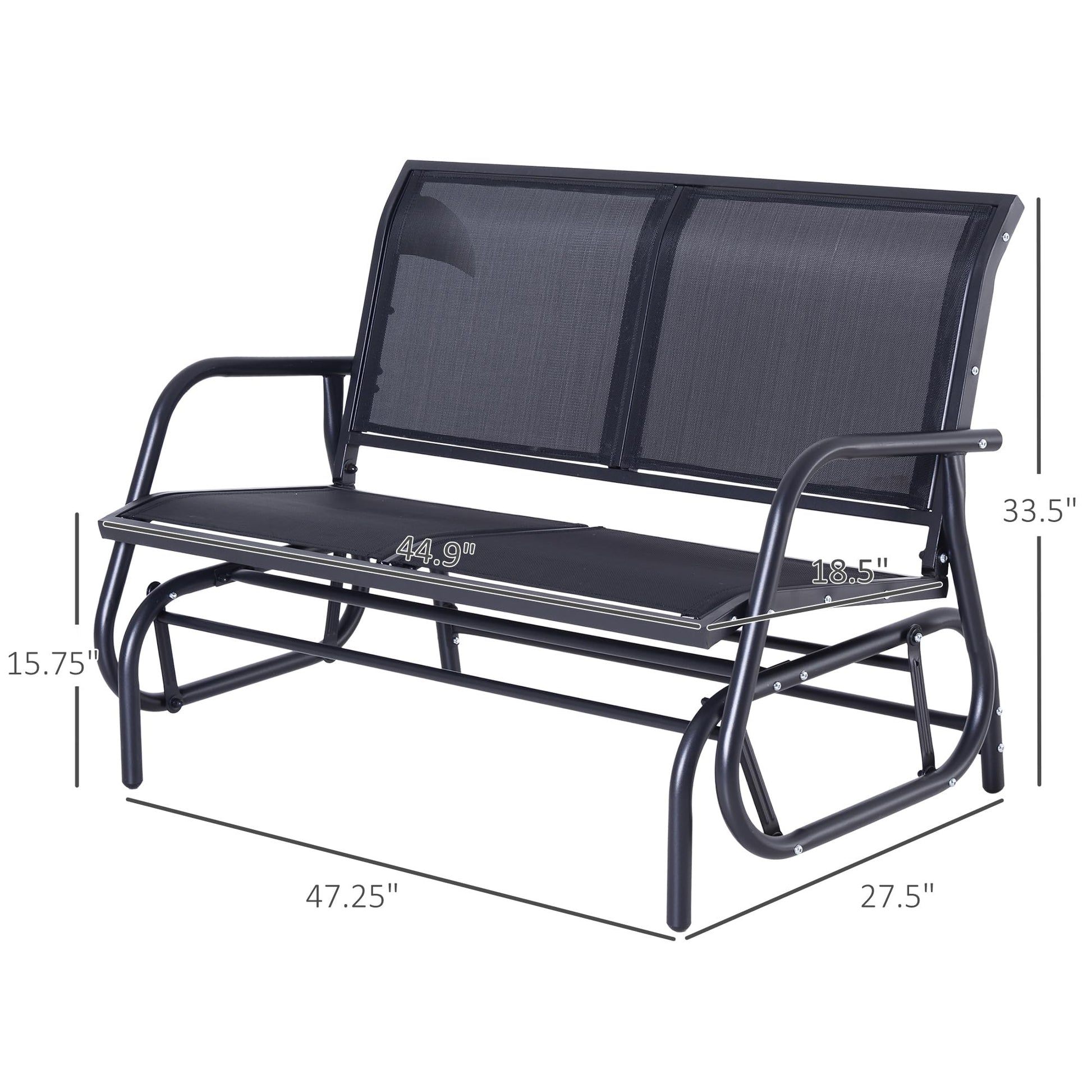 Outsunny 2-Person Outdoor Glider Bench, Patio Double Swing Rocking Chair Loveseat w/Powder Coated Steel Frame for Backyard Garden Porch, Black - CookCave