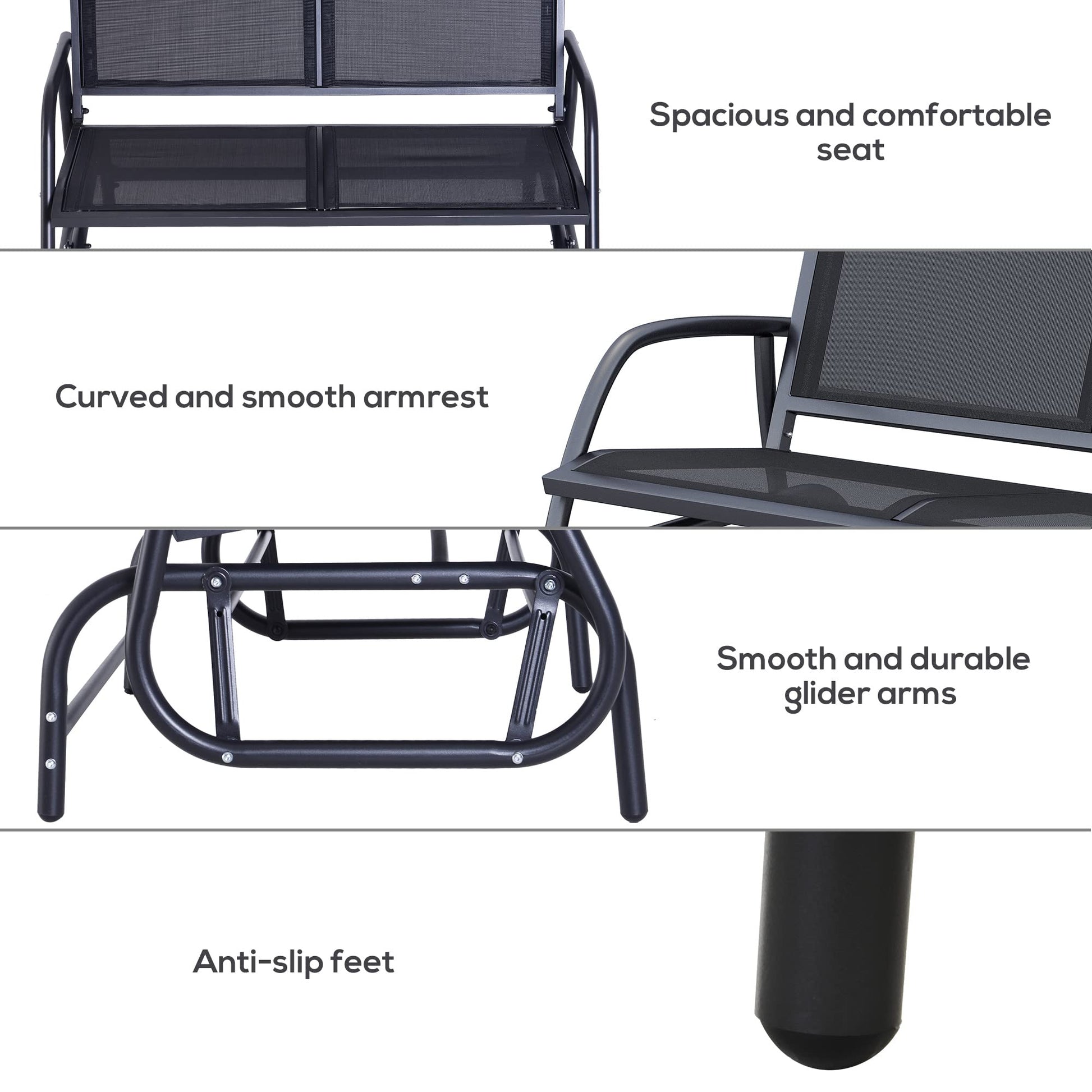 Outsunny 2-Person Outdoor Glider Bench, Patio Double Swing Rocking Chair Loveseat w/Powder Coated Steel Frame for Backyard Garden Porch, Black - CookCave