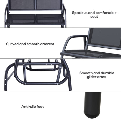 Outsunny 2-Person Outdoor Glider Bench, Patio Double Swing Rocking Chair Loveseat w/Powder Coated Steel Frame for Backyard Garden Porch, Black - CookCave