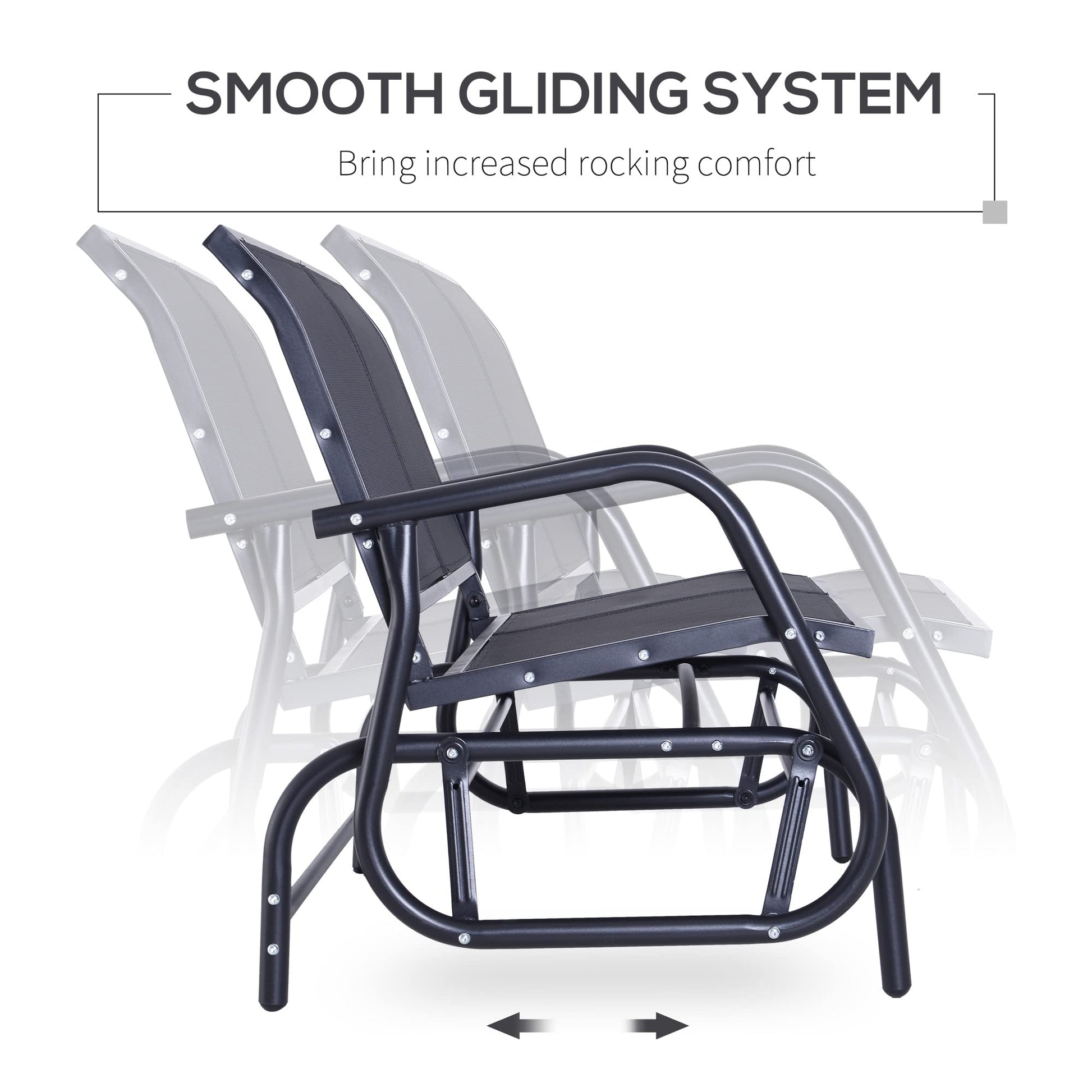 Outsunny 2-Person Outdoor Glider Bench, Patio Double Swing Rocking Chair Loveseat w/Powder Coated Steel Frame for Backyard Garden Porch, Black - CookCave