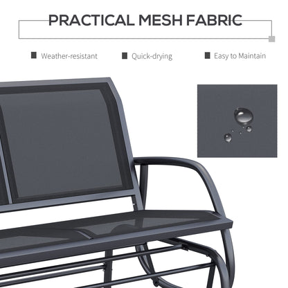 Outsunny 2-Person Outdoor Glider Bench, Patio Double Swing Rocking Chair Loveseat w/Powder Coated Steel Frame for Backyard Garden Porch, Black - CookCave