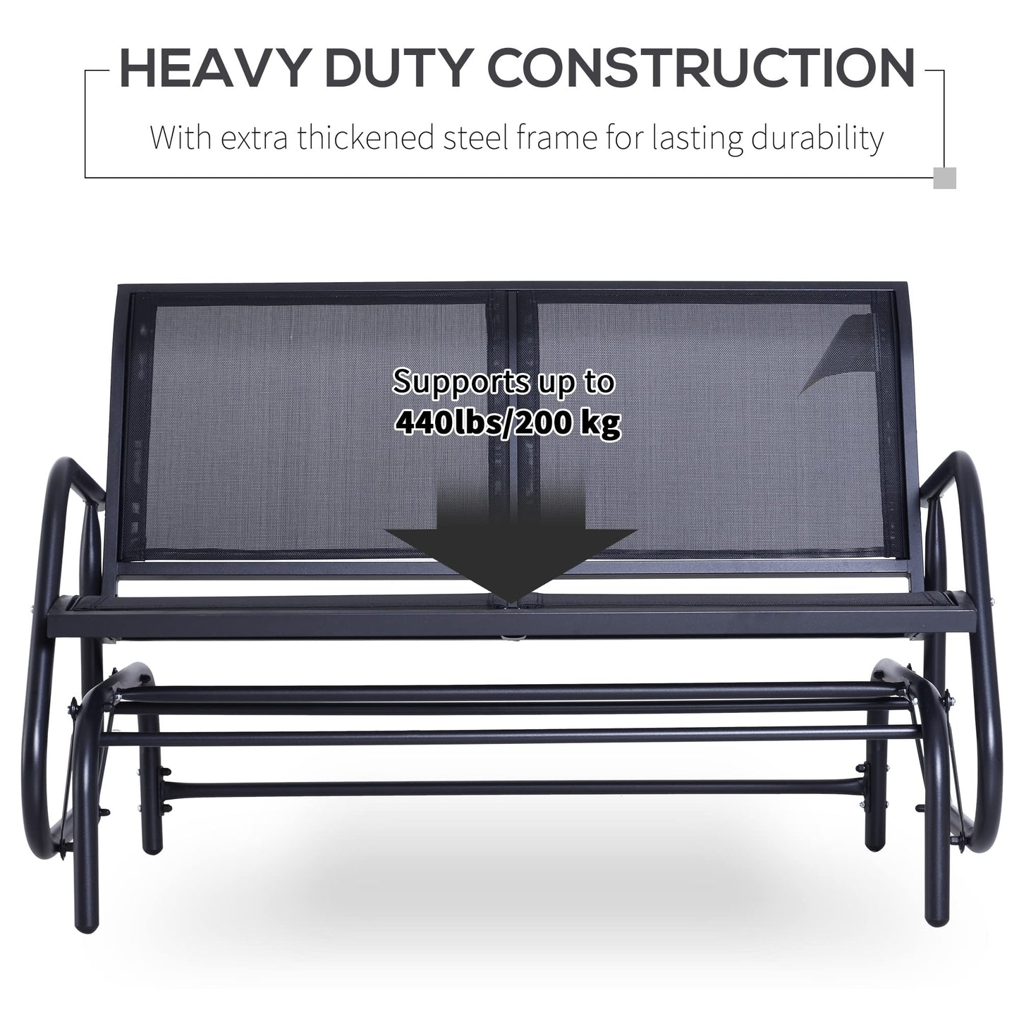 Outsunny 2-Person Outdoor Glider Bench, Patio Double Swing Rocking Chair Loveseat w/Powder Coated Steel Frame for Backyard Garden Porch, Black - CookCave