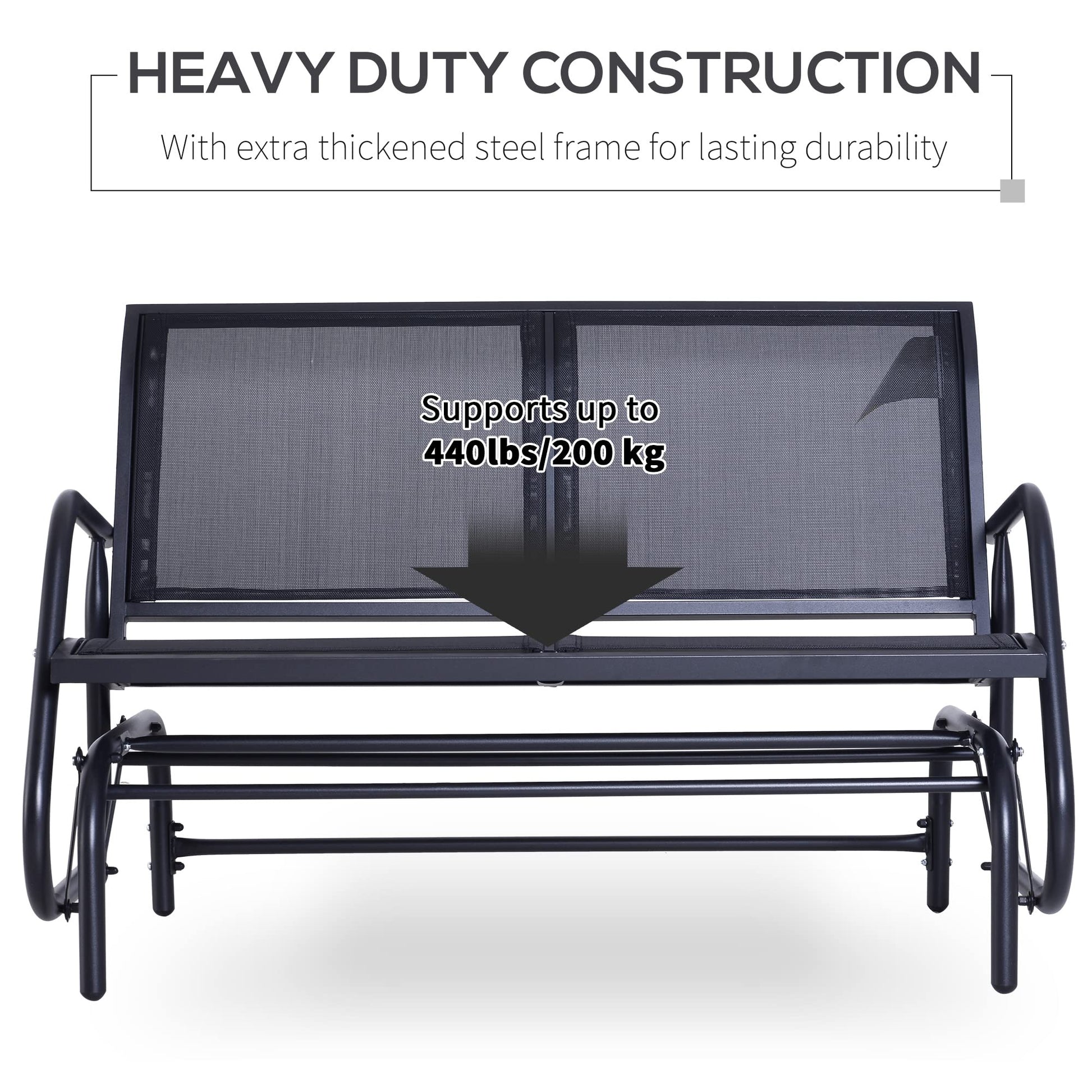 Outsunny 2-Person Outdoor Glider Bench, Patio Double Swing Rocking Chair Loveseat w/Powder Coated Steel Frame for Backyard Garden Porch, Black - CookCave