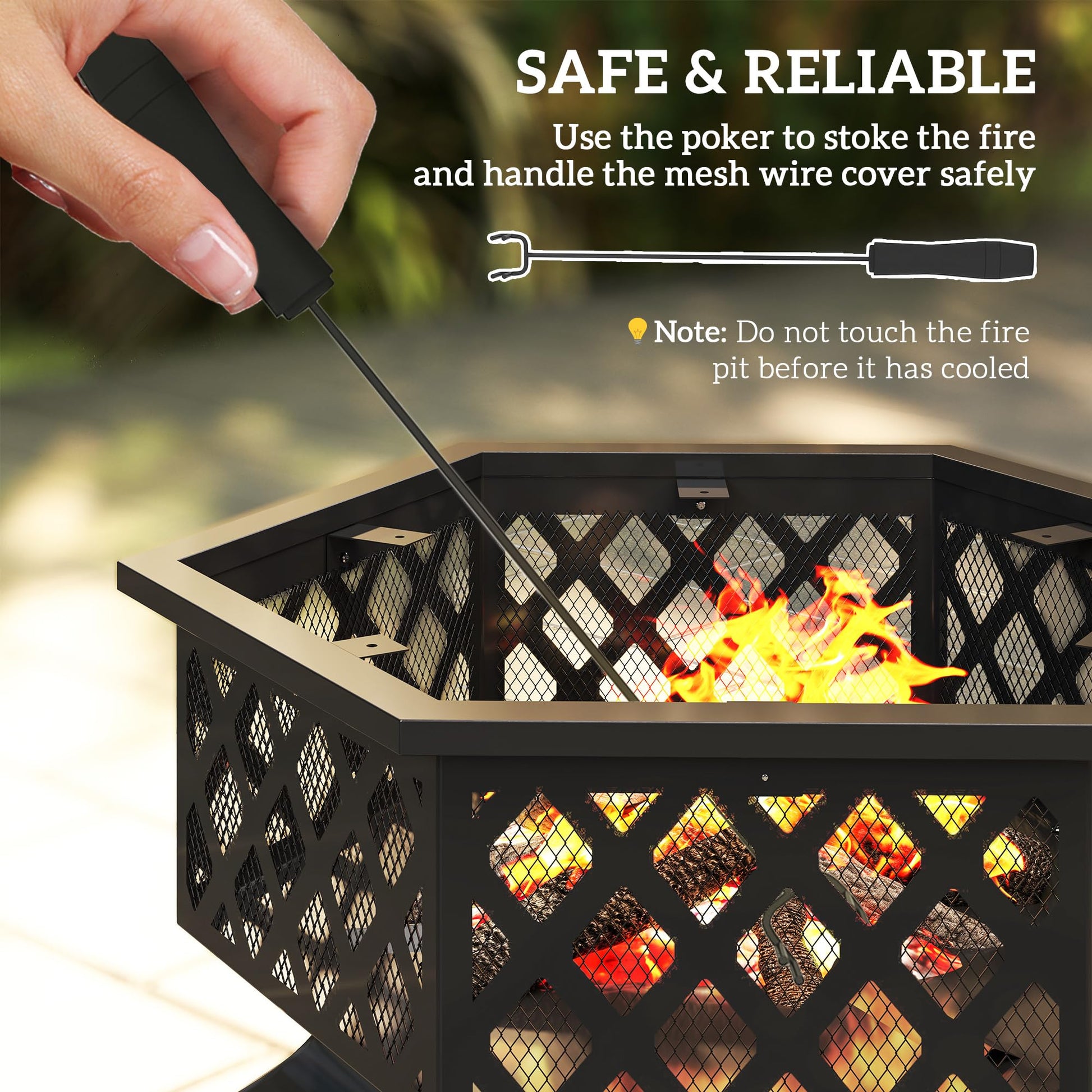 Outsunny 28" Outdoor Fire Pit Grill, Portable Wood Burning Firepit for Outside with Cooking Grate, Fire Poker, Spark Screen Lid, Steel Hexagon Fireplace for Patio Bonfire Backyard BBQ Camping Picnic - CookCave