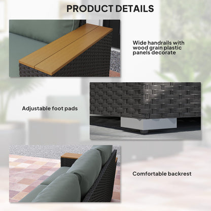 Outsunny 3-Seat Outdoor Patio Sofa with Cushions, PE Rattan Wicker Sofa with Wood Grain Wide Armrests, Outdoor Wicker Couch for Porch, Garden, Sunroom, Poolside, Dark Gray - CookCave