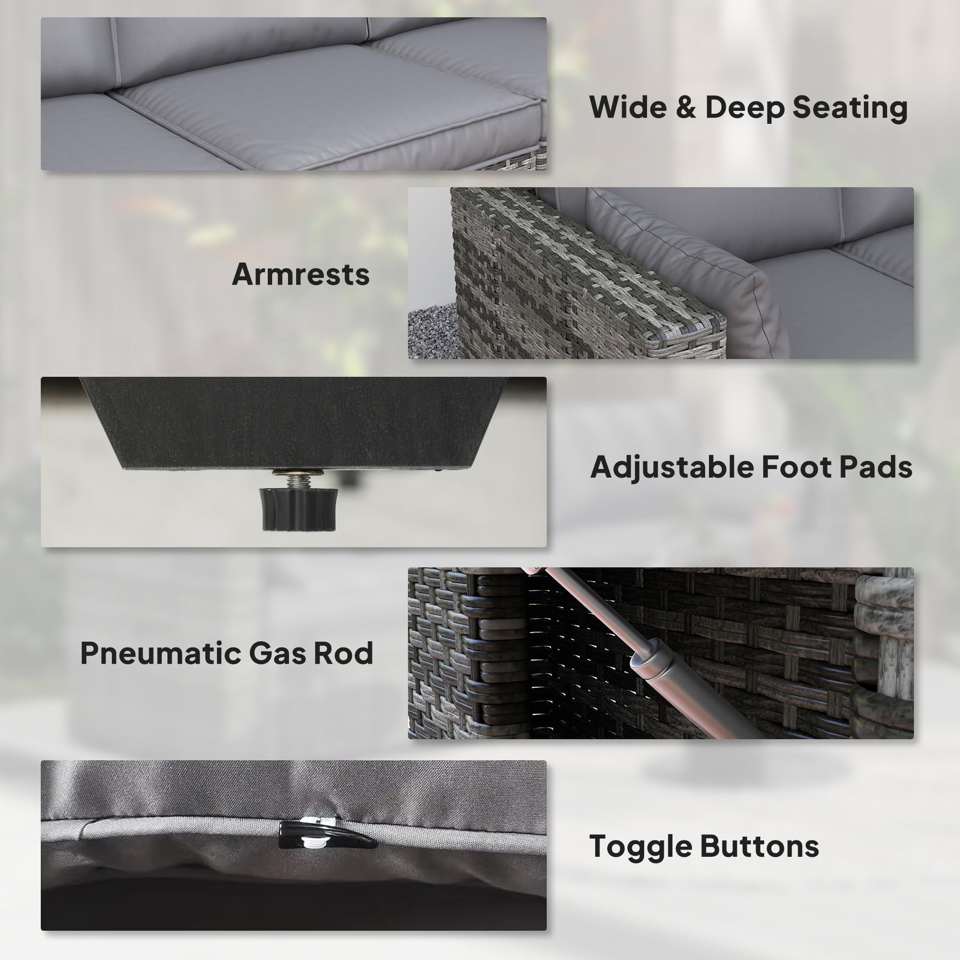 Outsunny 3 Seater Wicker Sofa with Side Tray Tables, Rattan Outdoor Patio Sofa with 6" Thick Back Cushions, Outdoor Wicker Couch with Deep Seating, Pillows for Porch, Garden, Backyard, Mixed Gray - CookCave