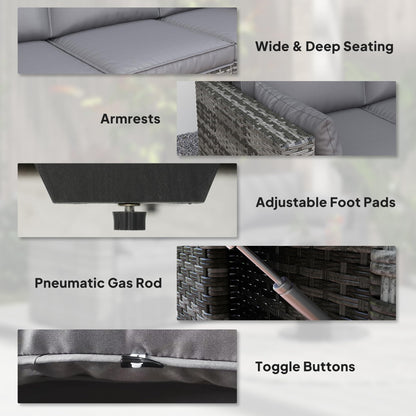 Outsunny 3 Seater Wicker Sofa with Side Tray Tables, Rattan Outdoor Patio Sofa with 6" Thick Back Cushions, Outdoor Wicker Couch with Deep Seating, Pillows for Porch, Garden, Backyard, Mixed Gray - CookCave