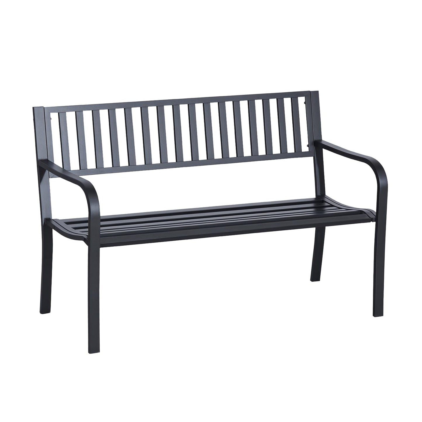 Outsunny 50" Outdoor Garden Bench, Patio Bench with Slatted Seat, Metal Porch Bench for Backyard, Poolside, Lawn, Black - CookCave