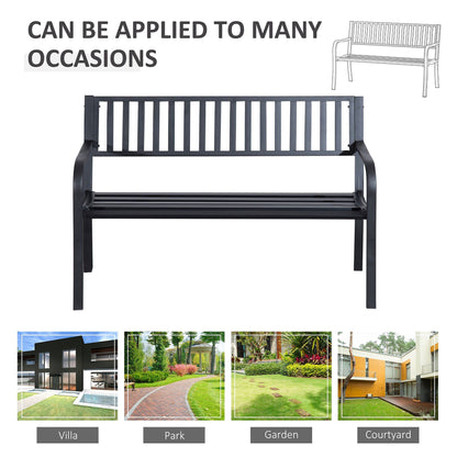 Outsunny 50" Outdoor Garden Bench, Patio Bench with Slatted Seat, Metal Porch Bench for Backyard, Poolside, Lawn, Black - CookCave
