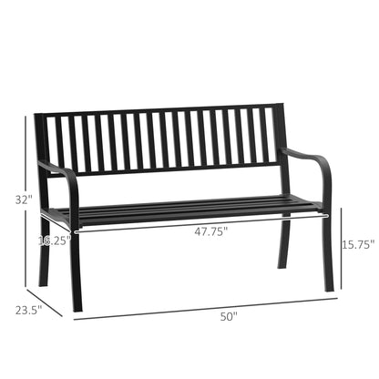Outsunny 50" Outdoor Garden Bench, Patio Bench with Slatted Seat, Metal Porch Bench for Backyard, Poolside, Lawn, Black - CookCave