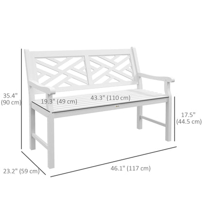Outsunny Outdoor Garden Bench, Wooden Frame Patio Bench with Geometric Pattern, 43.25 Inch Weatherproof 2-Person Love Seat for Garden, Lawn, Porch, Yard, Work Entryway, White - CookCave