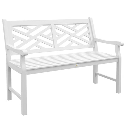 Outsunny Outdoor Garden Bench, Wooden Frame Patio Bench with Geometric Pattern, 43.25 Inch Weatherproof 2-Person Love Seat for Garden, Lawn, Porch, Yard, Work Entryway, White - CookCave