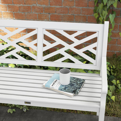 Outsunny Outdoor Garden Bench, Wooden Frame Patio Bench with Geometric Pattern, 43.25 Inch Weatherproof 2-Person Love Seat for Garden, Lawn, Porch, Yard, Work Entryway, White - CookCave
