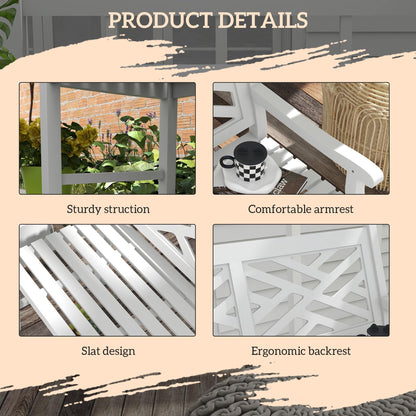 Outsunny Outdoor Garden Bench, Wooden Frame Patio Bench with Geometric Pattern, 43.25 Inch Weatherproof 2-Person Love Seat for Garden, Lawn, Porch, Yard, Work Entryway, White - CookCave