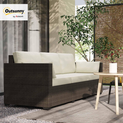 Outsunny Patio Couch PE Wicker Deep Seating Outdoor Sofa with Removable Cushions, 3 Seater Rattan Sofa, Outdoor Furniture for Balcony, Deck, Garden and Poolside, Cream White - CookCave