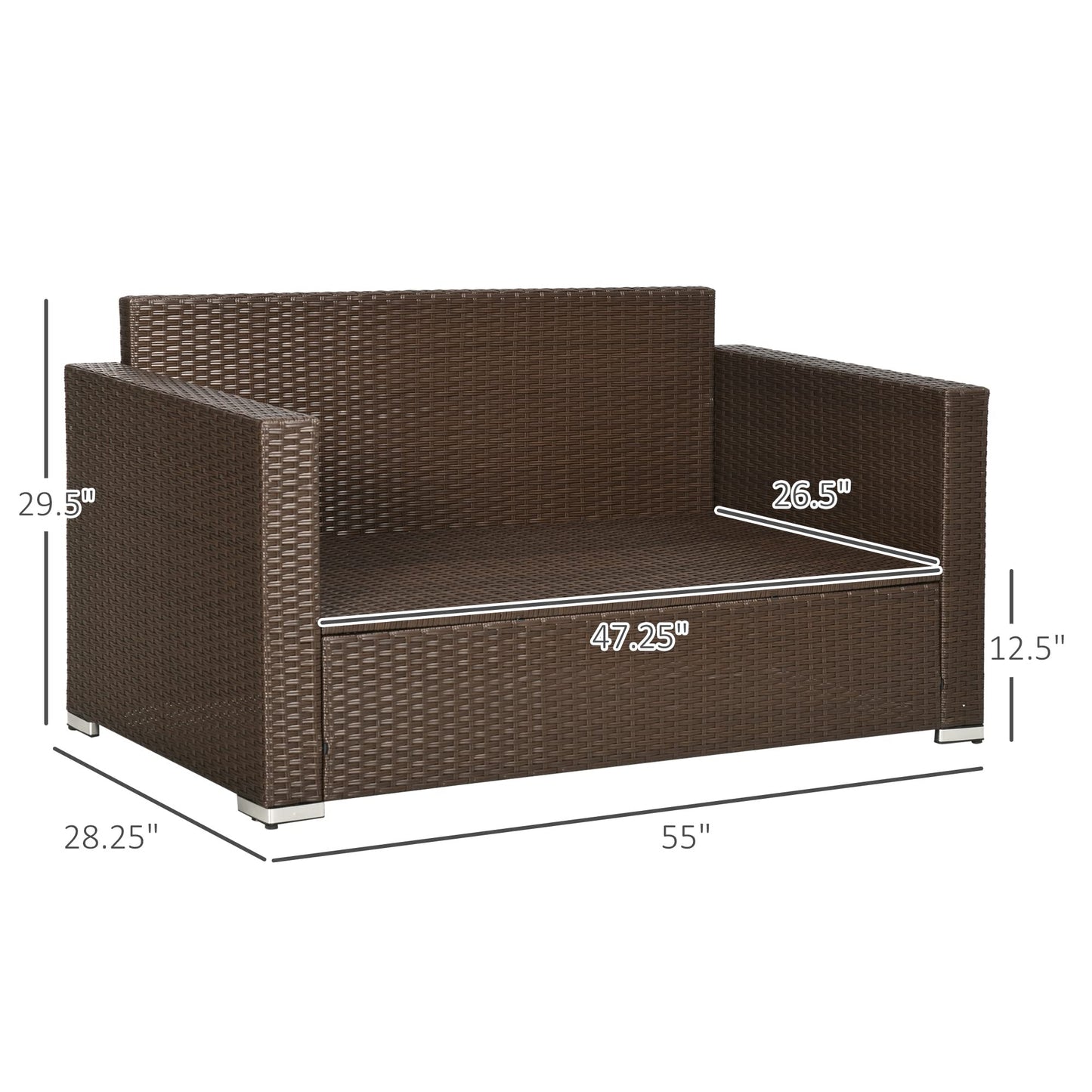 Outsunny Patio Wicker Loveseat with Cushions, 2-Seat Outdoor PE Rattan Couch, Sofa with Throw Pillows for Porch, Backyard, Garden, Poolside, Beige - CookCave