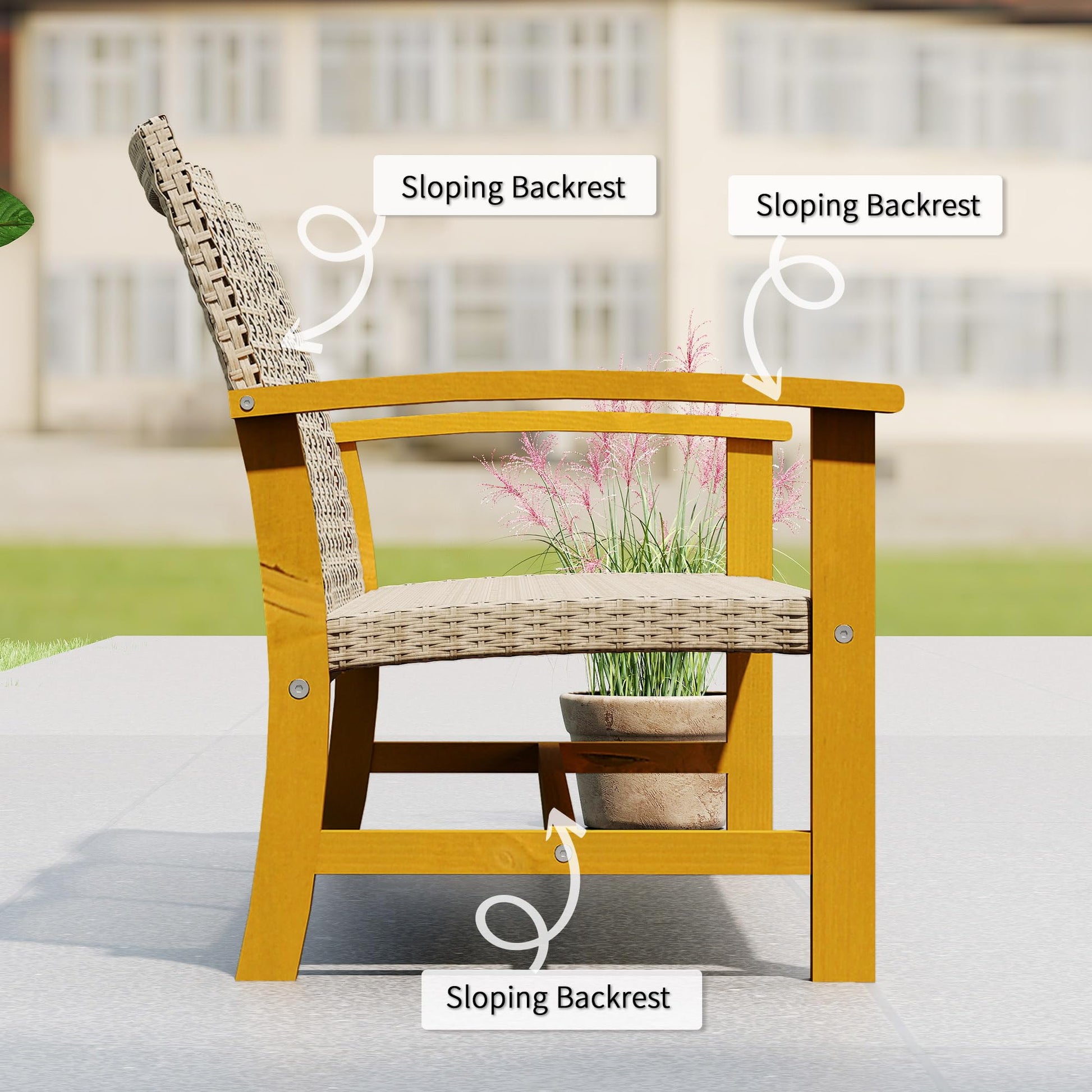 Outsunny Wicker Outdoor Couch, 3-Seat Rattan Outdoor Patio Sofa, 1000 lbs. Capacity, Acacia Wood Patio Furniture Couch with Steel Seat and Armrests for Backyard, Porch, Teak - CookCave