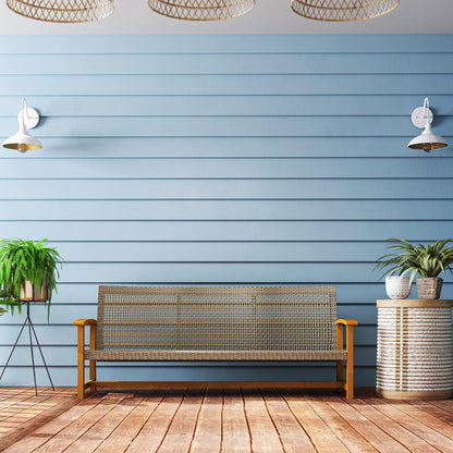 Outsunny Wicker Outdoor Couch, 3-Seat Rattan Outdoor Patio Sofa, 1000 lbs. Capacity, Acacia Wood Patio Furniture Couch with Steel Seat and Armrests for Backyard, Porch, Teak - CookCave